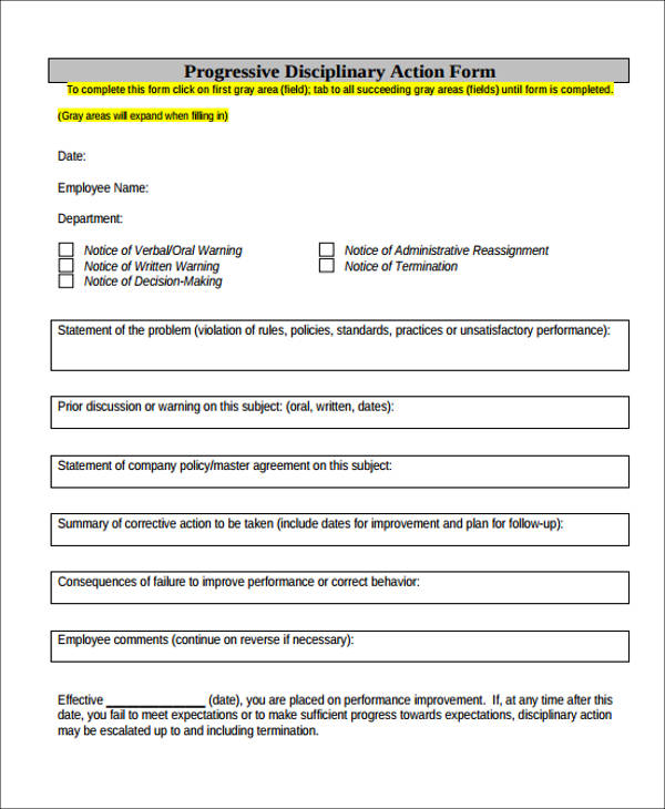 progressive disciplinary action form1