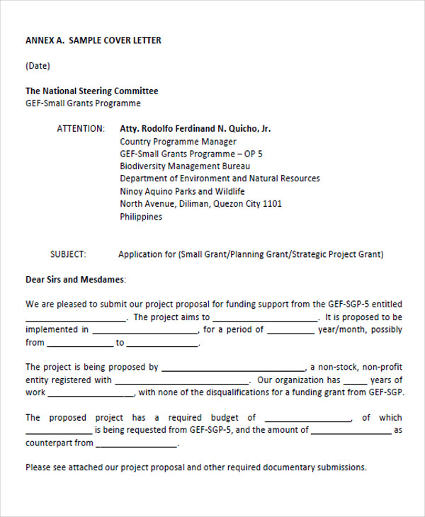 sample cover letter for project proposal