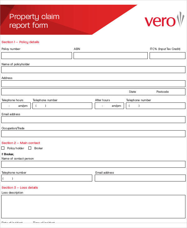 property claim report form