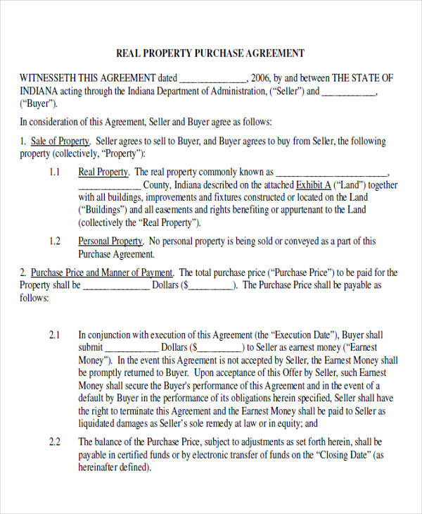 property purchase agreement form