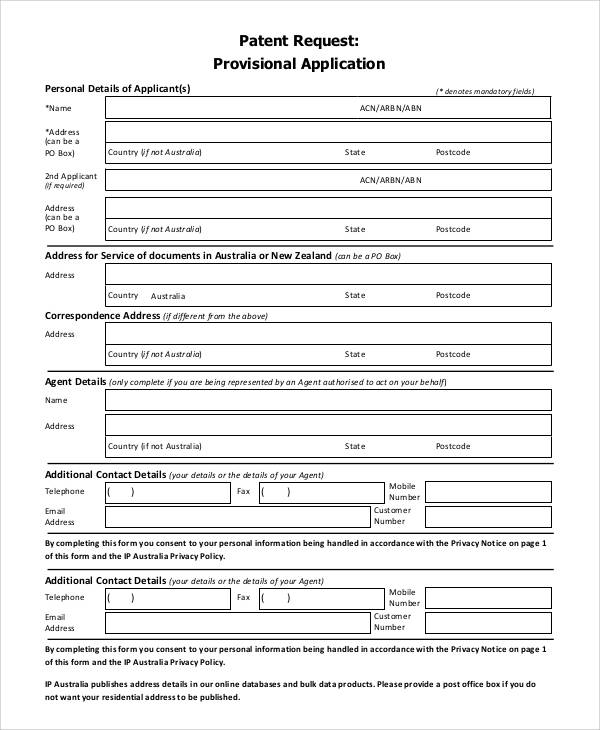 provisional patent application form