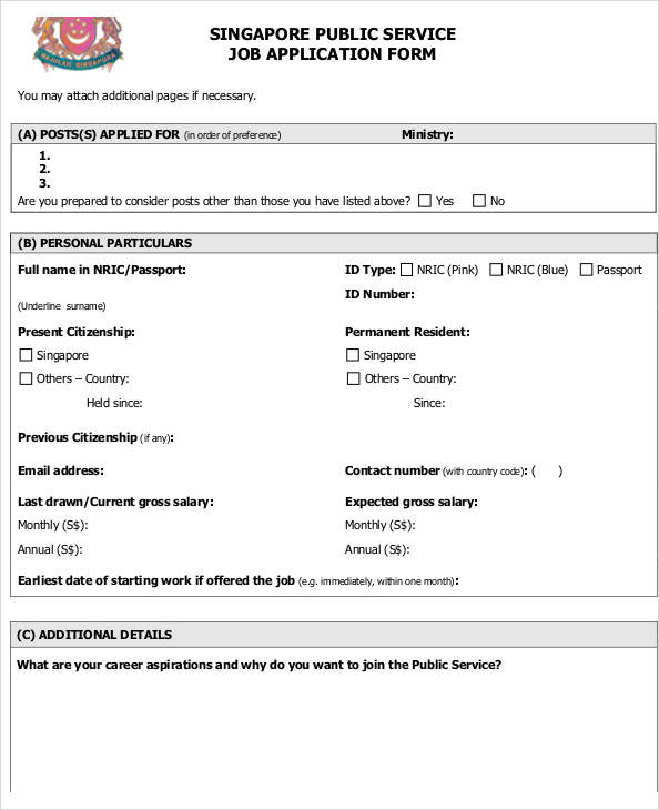 public service job application form