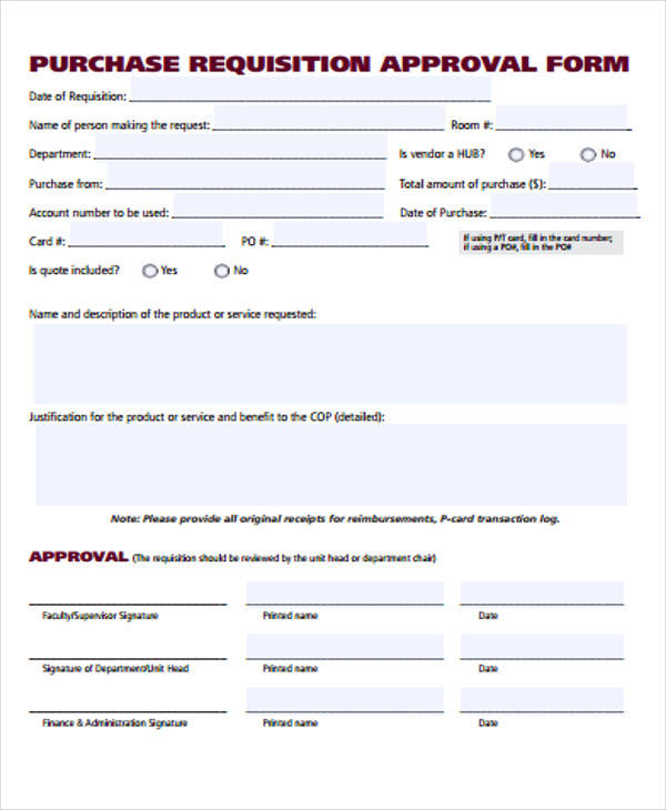 purchase requisition approval form