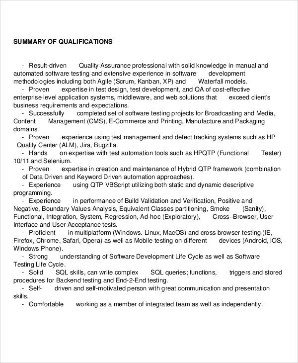 9+ Sample Quality Assurance Resumes  Sample Templates