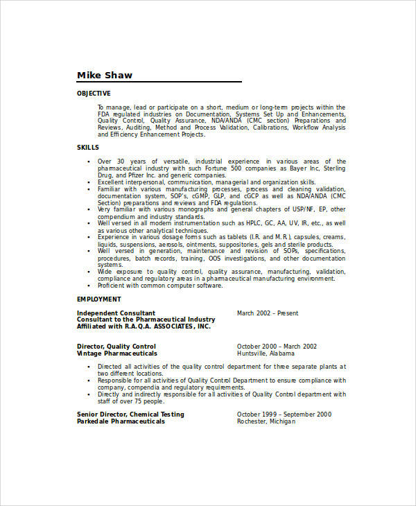 quality assurance skills resume