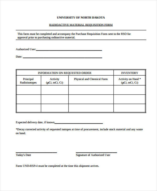 radioactive material requisition form