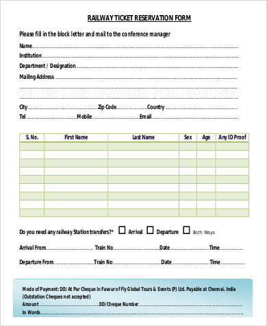 railway ticket reservation form