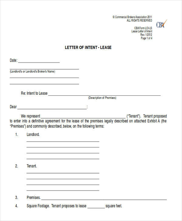 real estate lease letter of intent