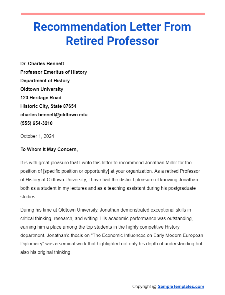 recommendation letter from retired professor