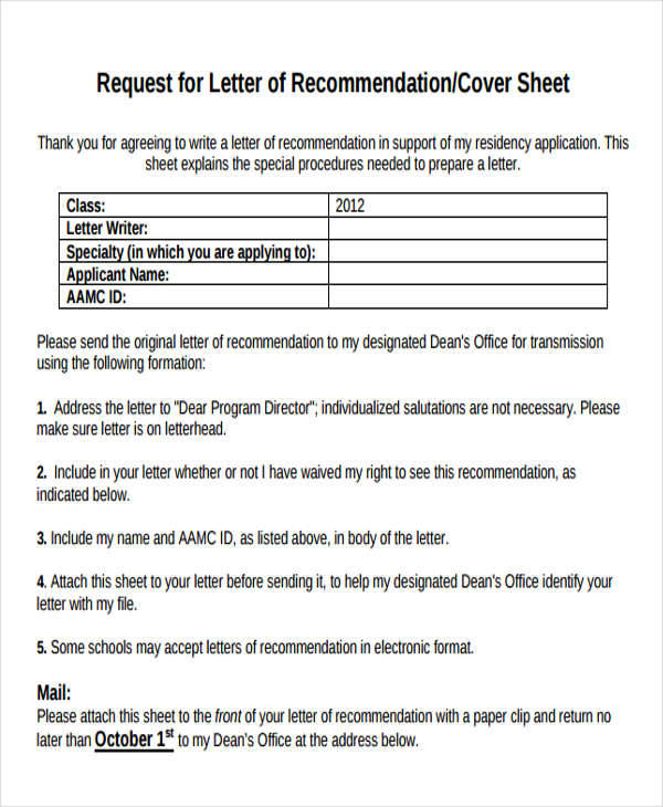 recommendation request cover letter pdf