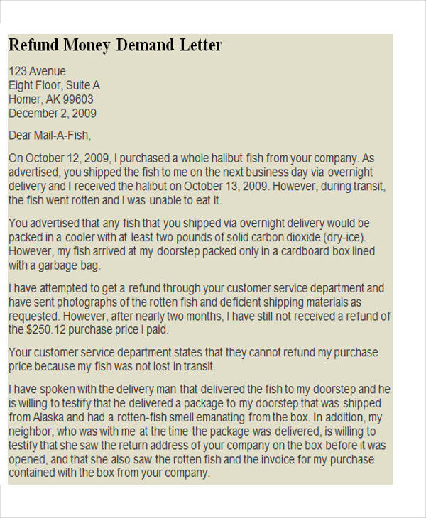 refund money demand letter