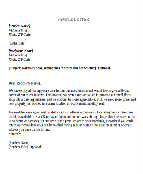 Sample Letter To Cancel Rental Agreement