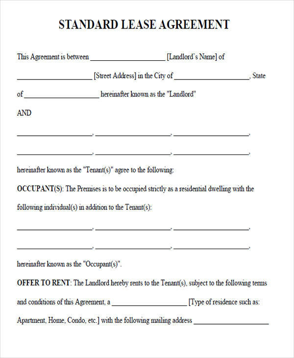 rent lease agreement form