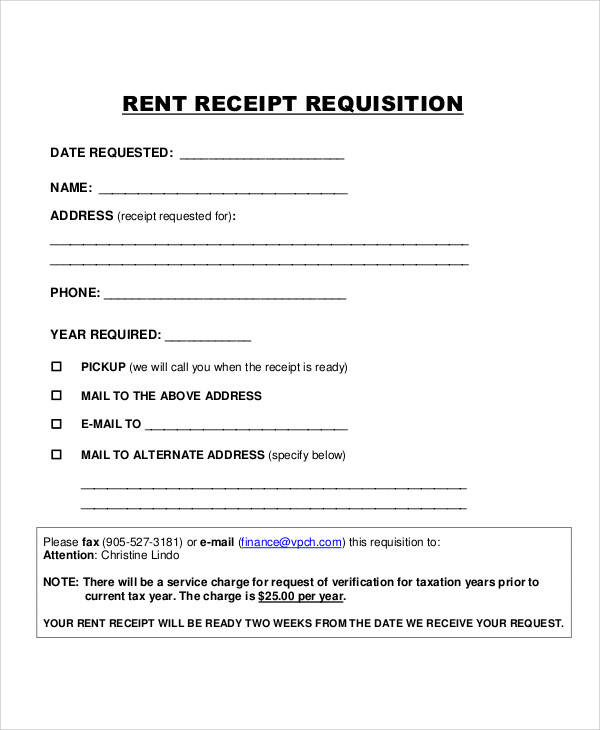 rent receipt requisition form