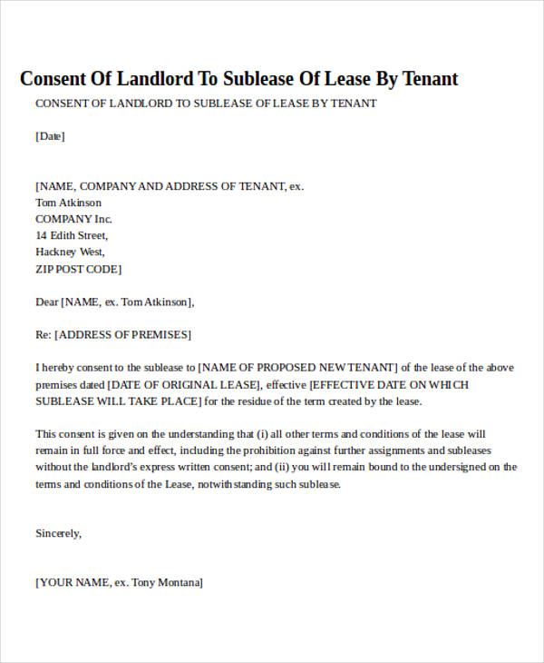 rental agreement consent letter