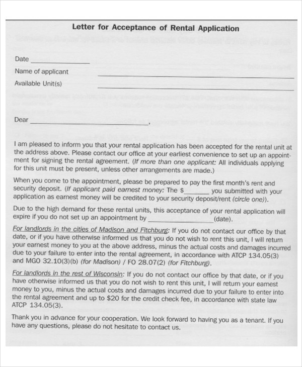 rental application approval letter