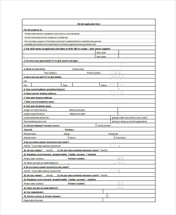 rental application form in word
