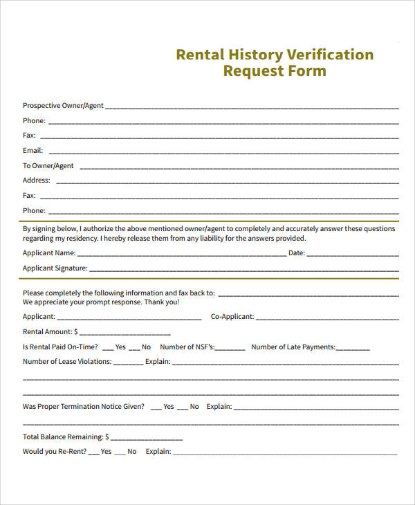 rental history verification form