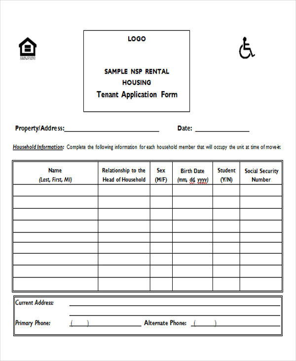 rental housing tenant application form