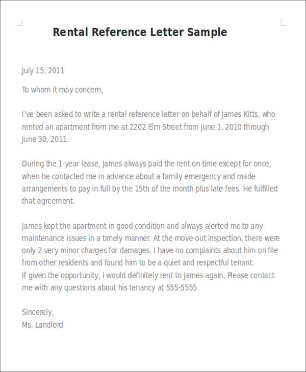 Free Rental Reference Letter Template