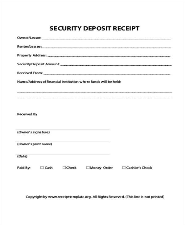 rental security deposit receipt form1