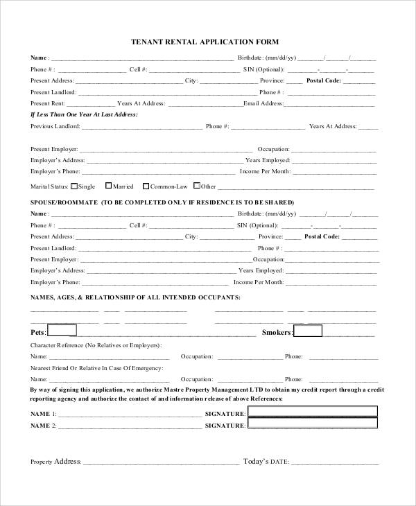 rental tenant application form
