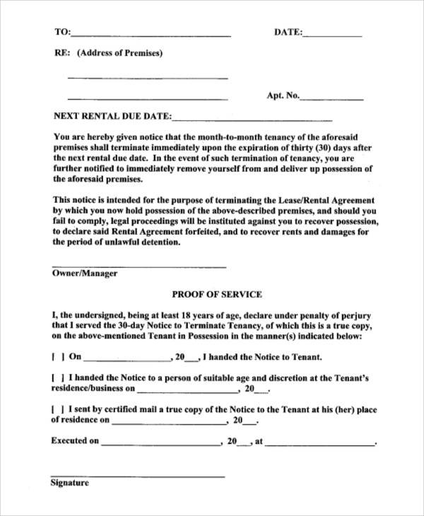 rental termination letter notice