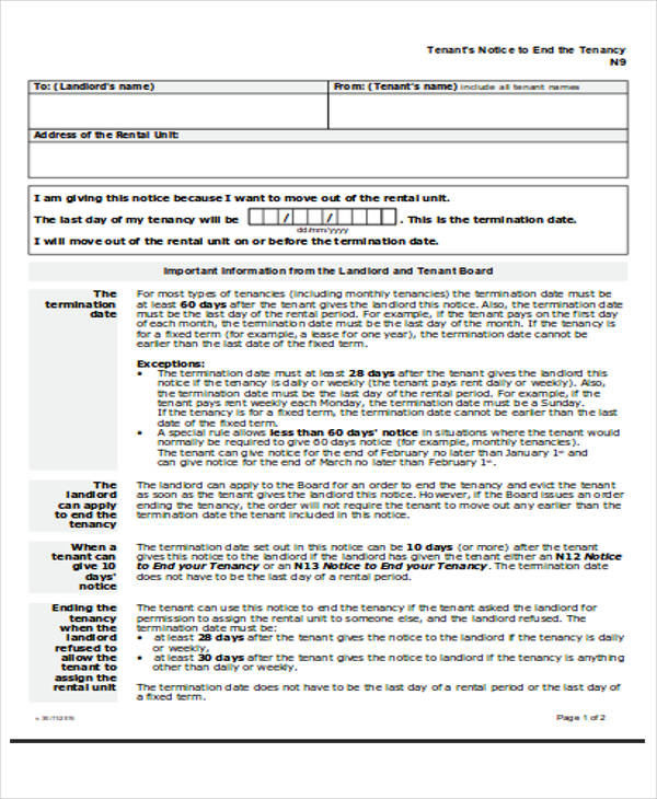 rental termination notice form1