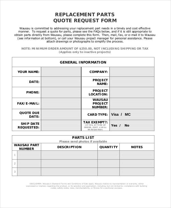 replacement parts requisition form