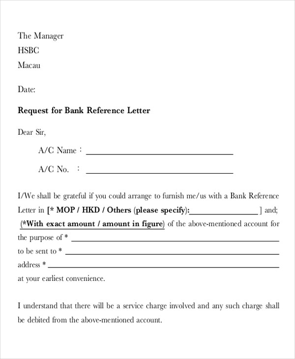 request for bank reference letter