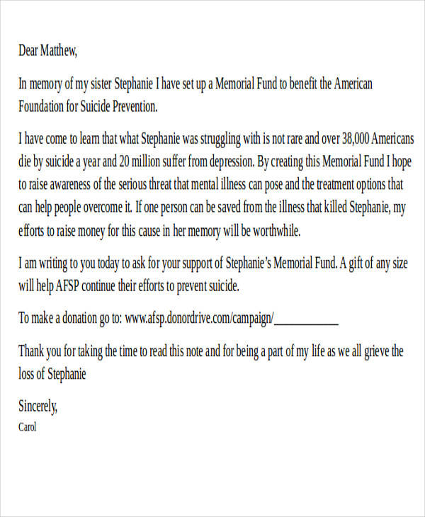 request for funeral donation letter