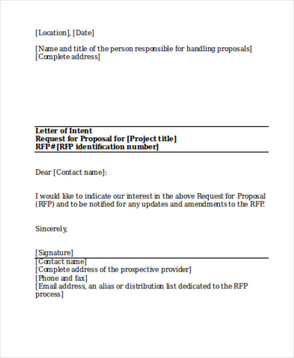 request for proposal letter of intent