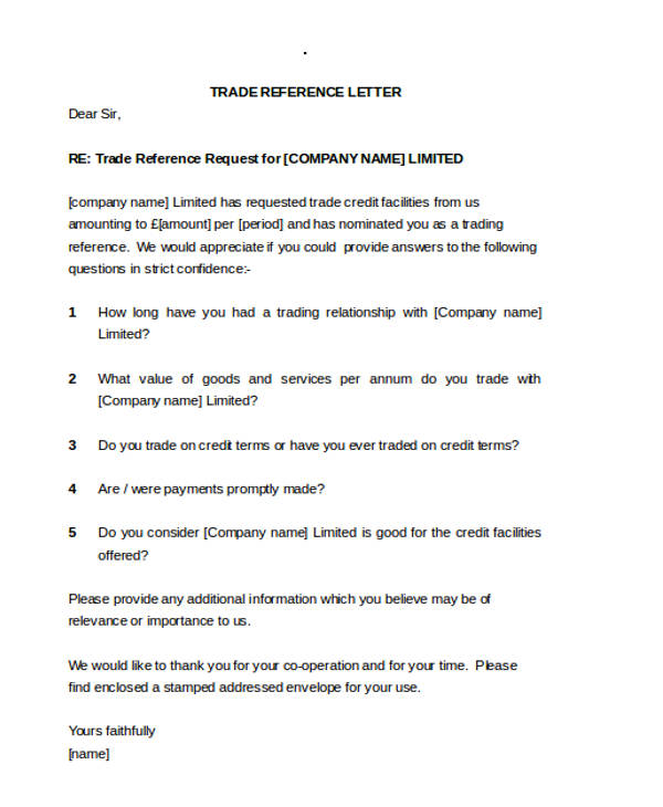 request for trade reference letter