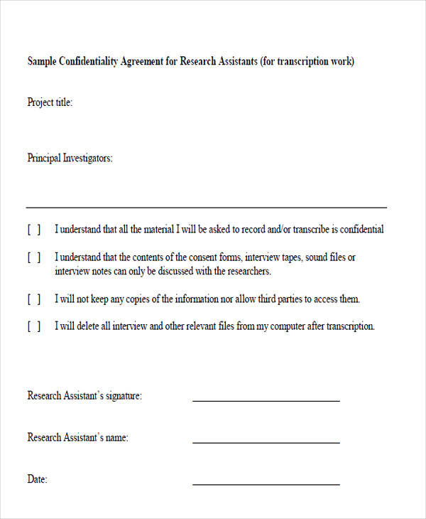 research assistant confidentiality agreement1