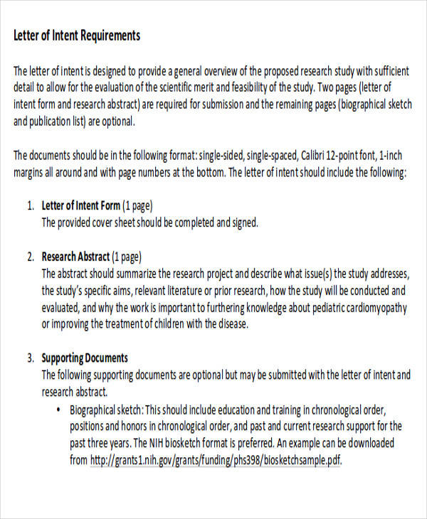 research proposal letter of intent sample