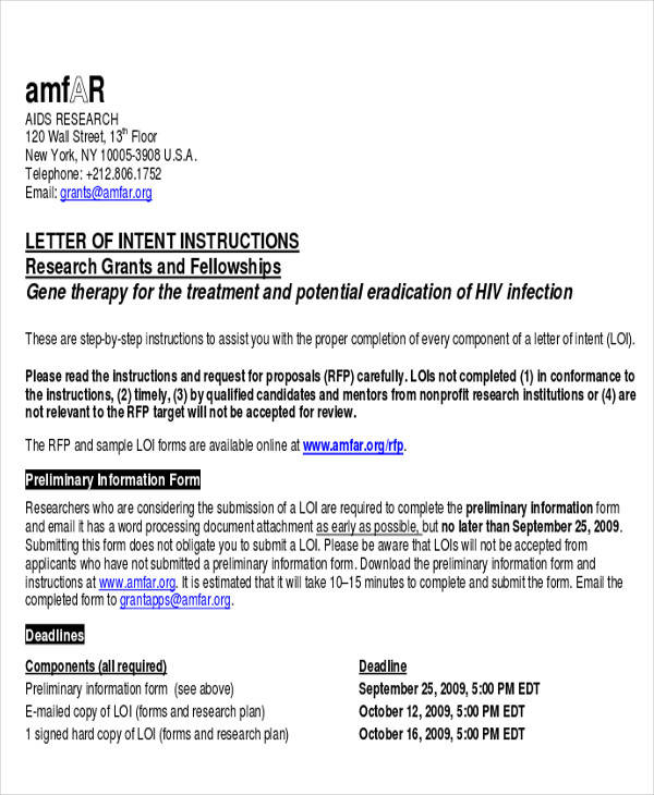 research proposal letter of intent