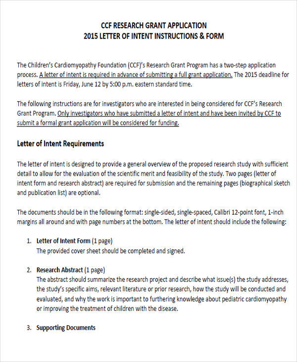 intent letter for research