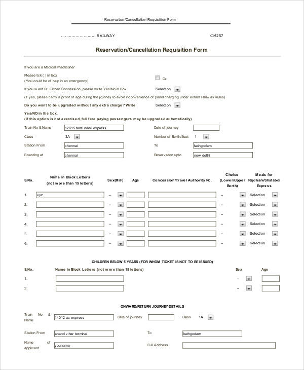 reservation cancellation form example