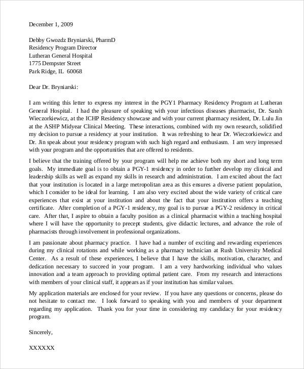residency program letter of intent