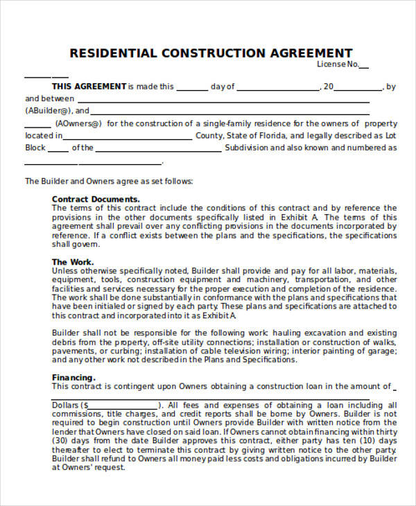 residential construction contract agreement