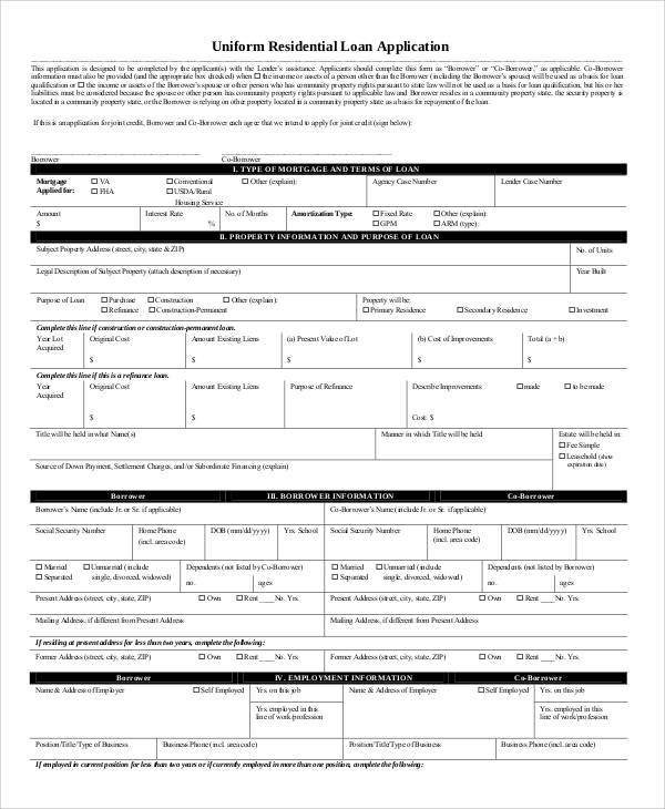 residential loan application form
