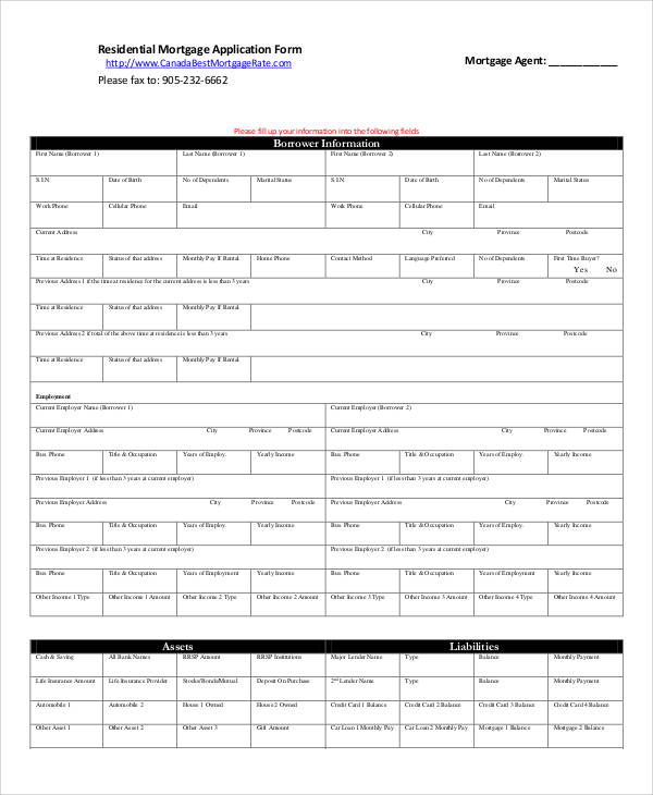 residential mortgage application form