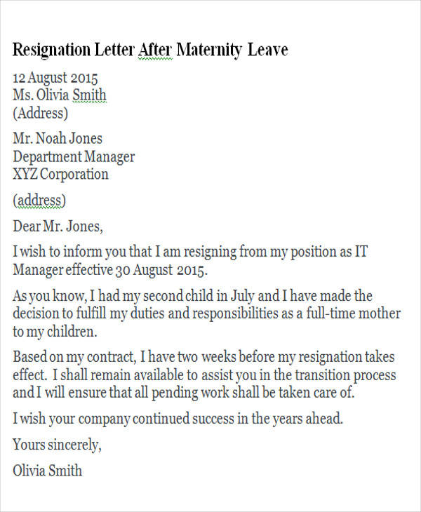 leaving sample reason resignation for Word 5  Maternity Letters PDF, Resignation   Sample