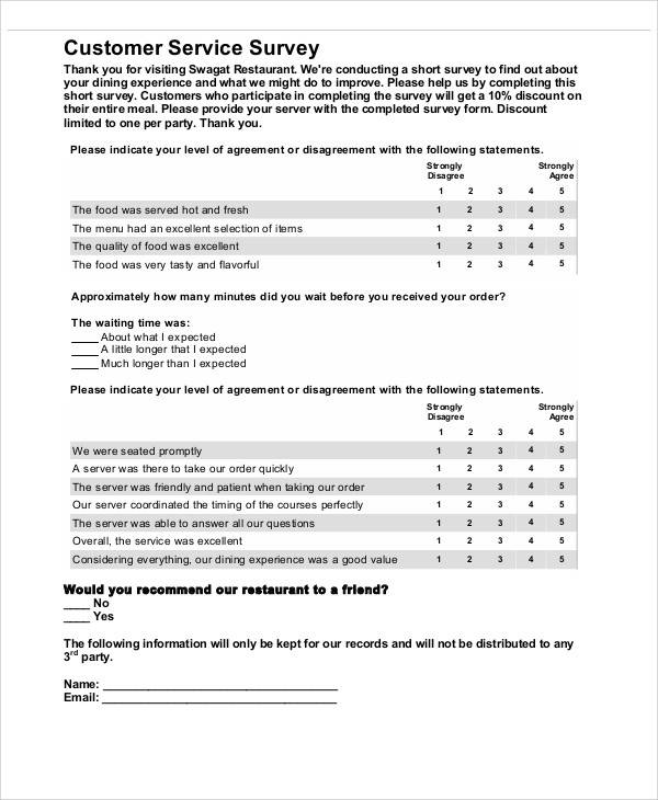 restaurant customer survey form