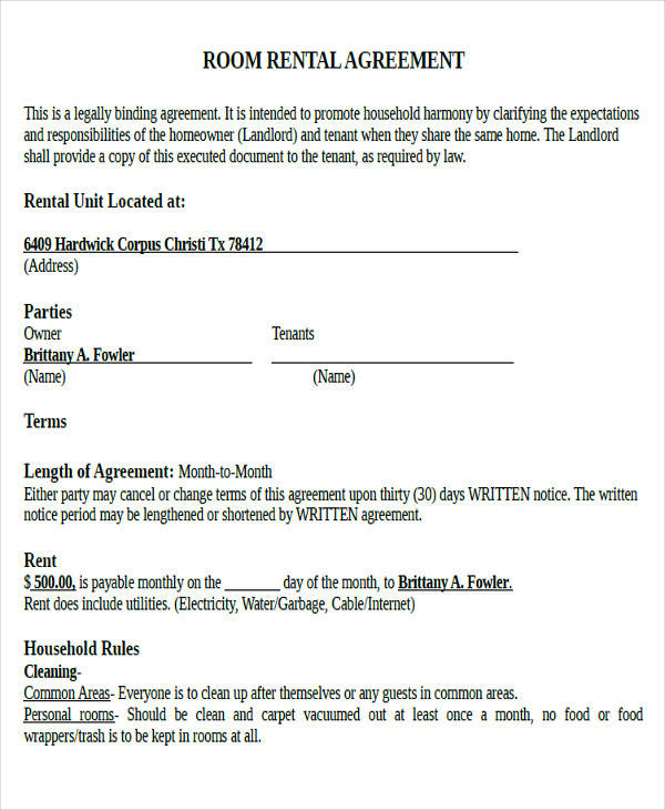 room rental agreement form4