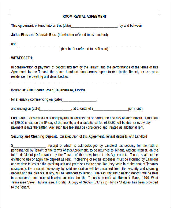 room rental agreement form6