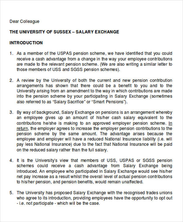 salary exchange agreement letter