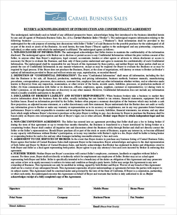 sale of business confidentiality agreement
