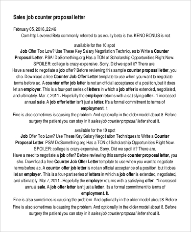 sales job counter proposal letter