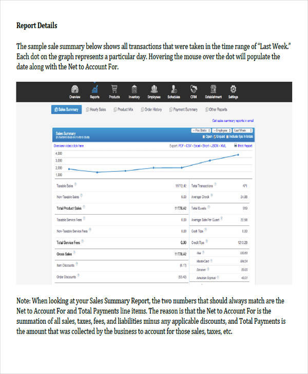 sales summary report format